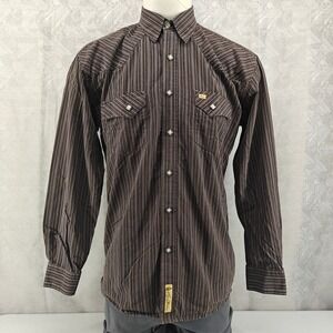 Larry Mahan Mens Cowboy Collection Western Shirt Brown Striped Pearl Snap Size L